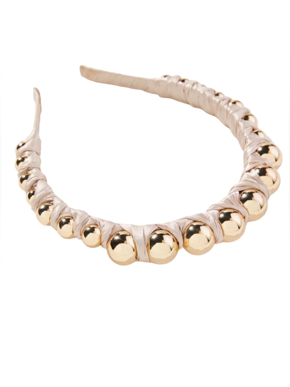 Anthropologie Satin-Wrapped Headband with Gold Beads NWOT